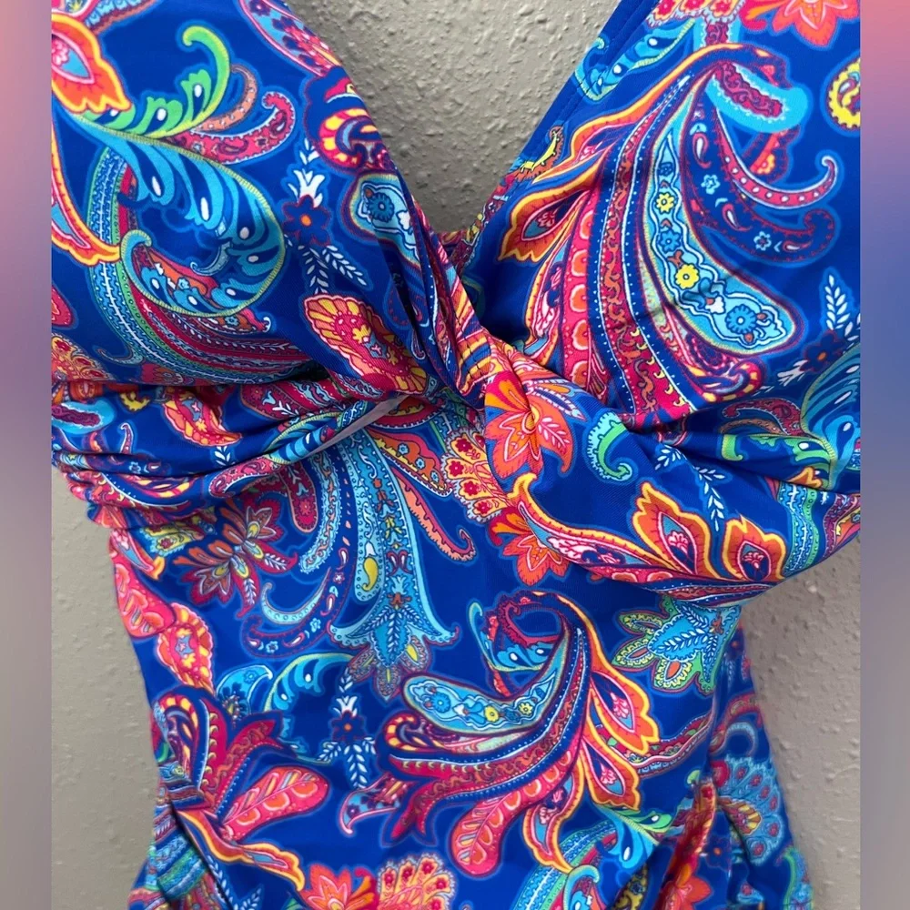 Ralph Lauren Summer Paisley Twist Over the Shoulder One Piece Size 8 New - Picture 4 of 9